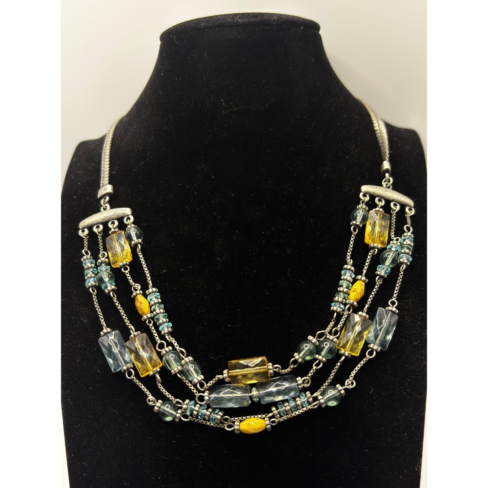 Unbranded Multi Strand Necklace Womens 16in Blue Yellow Beaded Layered Statement